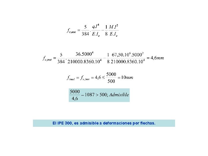 El IPE 300, es admisible a deformaciones por flechas. 