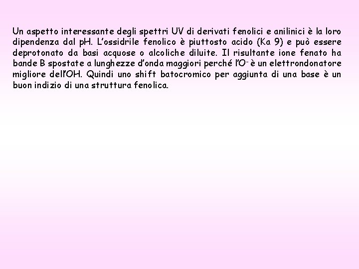 Un aspetto interessante degli spettri UV di derivati fenolici e anilinici è la loro