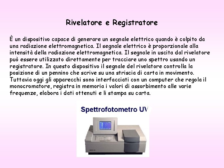 Rivelatore e Registratore È un dispositivo capace di generare un segnale elettrico quando è
