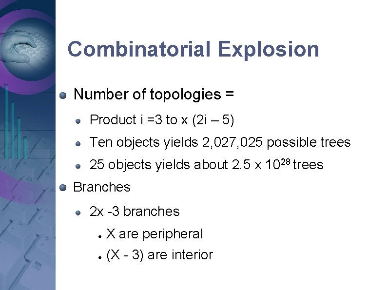 Combinatorial Explosion Number of topologies = Product i =3 to x (2 i – Combinatorial Explosion Number of topologies = Product i =3 to x (2 i –