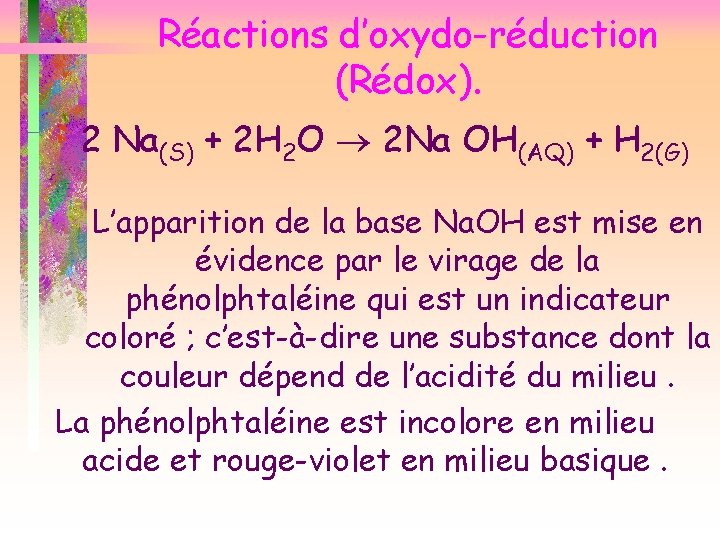 Réactions d’oxydo-réduction (Rédox). 2 Na(S) + 2 H 2 O 2 Na OH(AQ) +