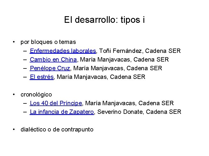 El desarrollo: tipos i • por bloques o temas – Enfermedades laborales, Toñi Fernández,