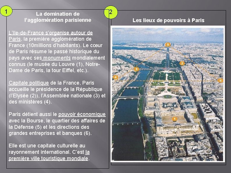 1 La domination de l’agglomération parisienne L’Ile-de-France s’organise autour de Paris, la première agglomération