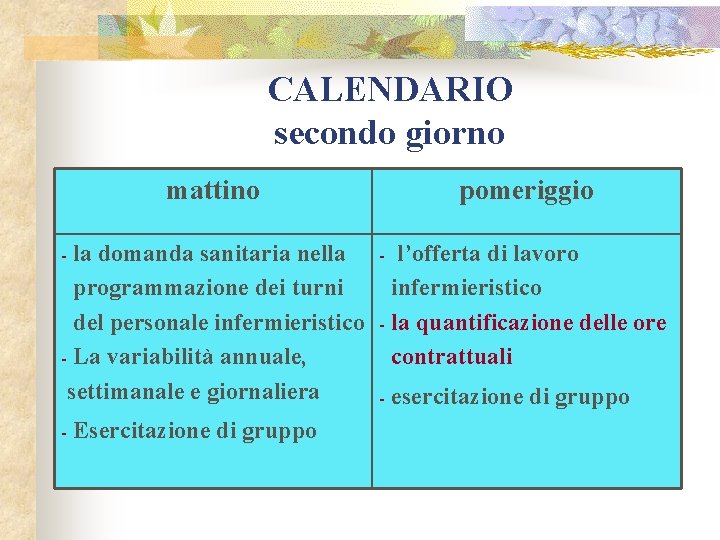 CALENDARIO secondo giorno mattino pomeriggio - la domanda sanitaria nella - l’offerta di lavoro