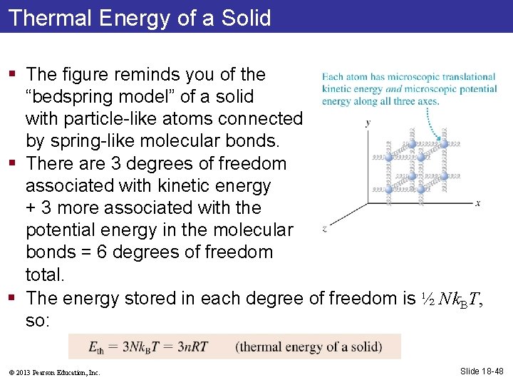 Thermal Energy of a Solid § The figure reminds you of the “bedspring model”