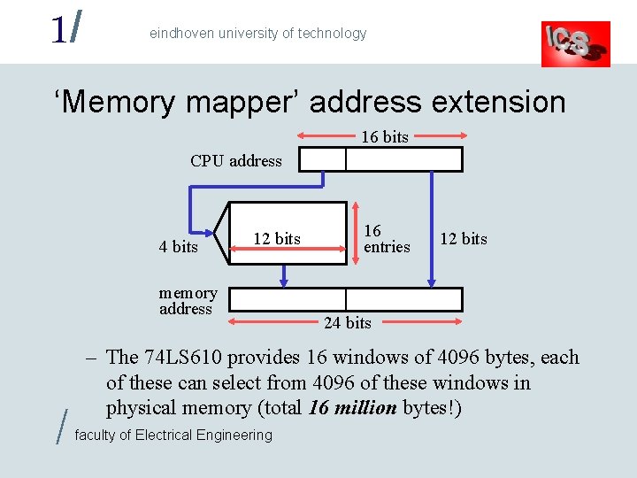 1/ eindhoven university of technology ‘Memory mapper’ address extension 16 bits CPU address 4