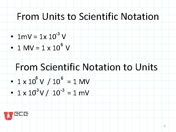From Units to Scientific Notation -3 • 1 m. V = 1 x 10