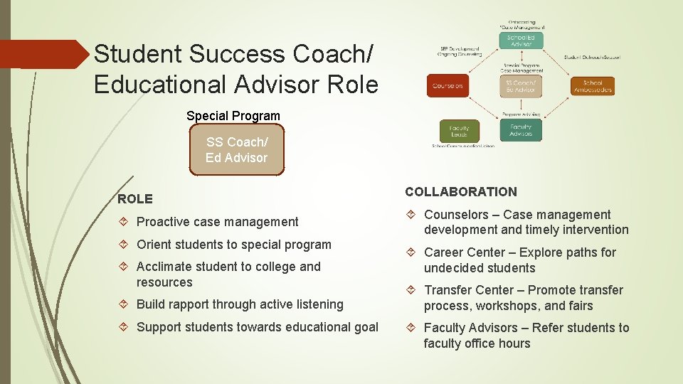 Student Success Coach/ Educational Advisor Role Special Program SS Coach/ Ed Advisor ROLE Proactive
