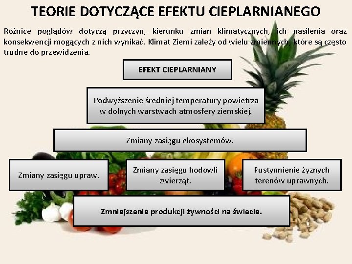 TEORIE DOTYCZĄCE EFEKTU CIEPLARNIANEGO Różnice poglądów dotyczą przyczyn, kierunku zmian klimatycznych, ich nasilenia oraz