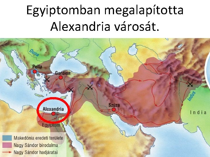 Egyiptomban megalapította Alexandria városát. Egyiptomban megalapította Alexandria városát.