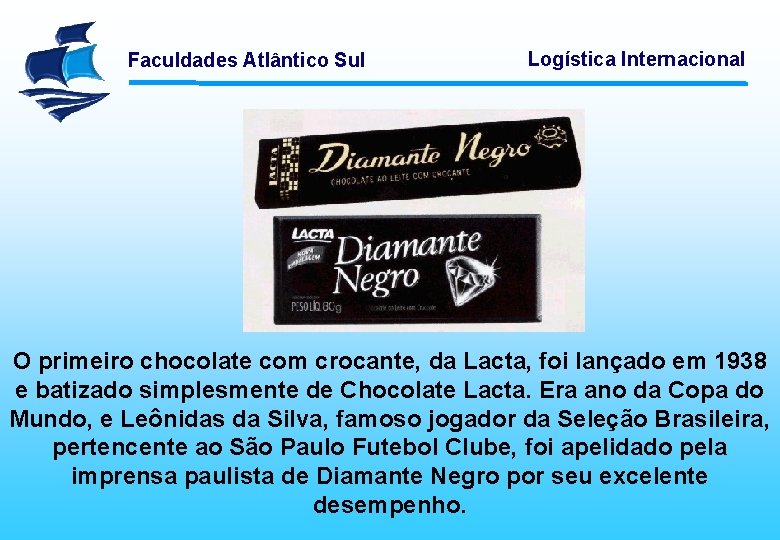 Faculdades Atlântico Sul Logística Internacional O primeiro chocolate com crocante, da Lacta, foi lançado