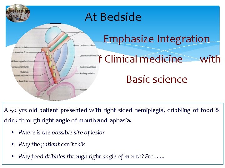 At Bedside Emphasize Integration of Clinical medicine with Basic science A 50 yrs old