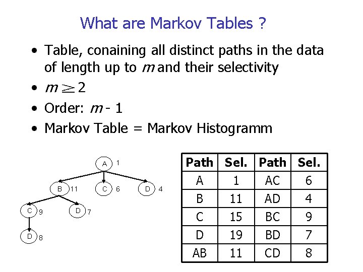 What are Markov Tables ? • Table, conaining all distinct paths in the data