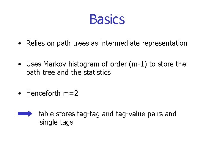 Basics • Relies on path trees as intermediate representation • Uses Markov histogram of