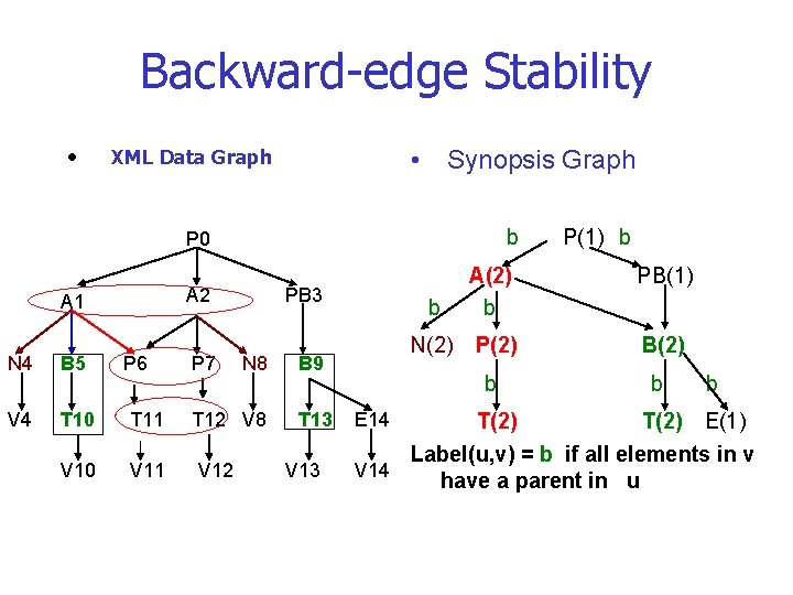 Backward-edge Stability • • XML Data Graph Synopsis Graph b P 0 A 2