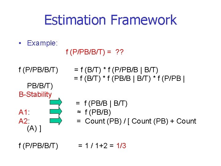 Estimation Framework • Example: f (P/PB/B/T) = ? ? f (P/PB/B/T) B-Stability A 1: