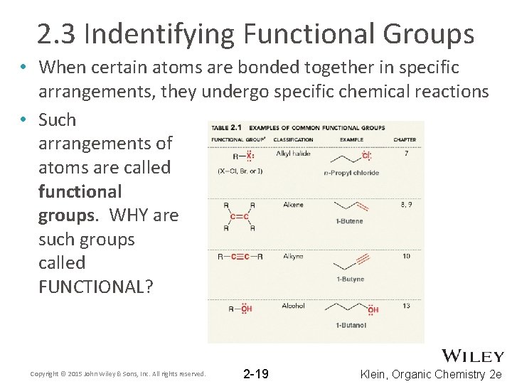 2. 3 Indentifying Functional Groups • When certain atoms are bonded together in specific