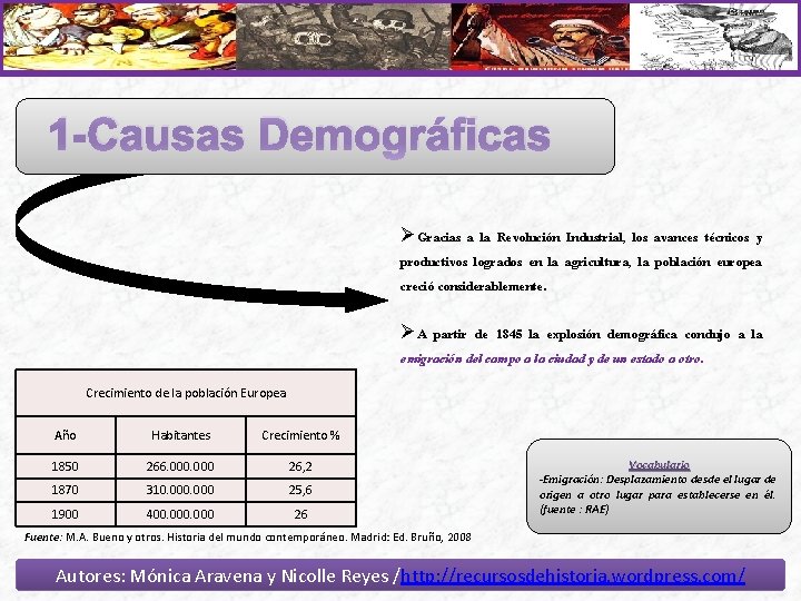 1 -Causas Demográficas ØGracias a la Revolución Industrial, los avances técnicos y productivos logrados