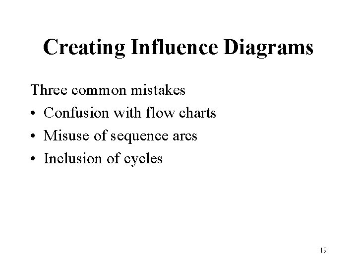 Creating Influence Diagrams Three common mistakes • Confusion with flow charts • Misuse of