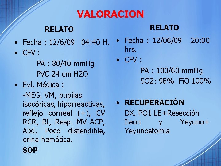 VALORACION RELATO • Fecha : 12/6/09 04: 40 H. • Fecha : 12/06/09 20: