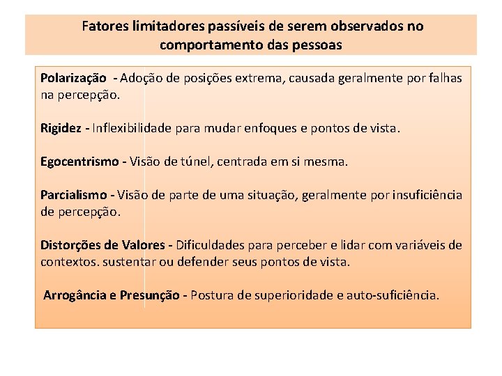Fatores limitadores passíveis de serem observados no comportamento das pessoas Polarização - Adoção de