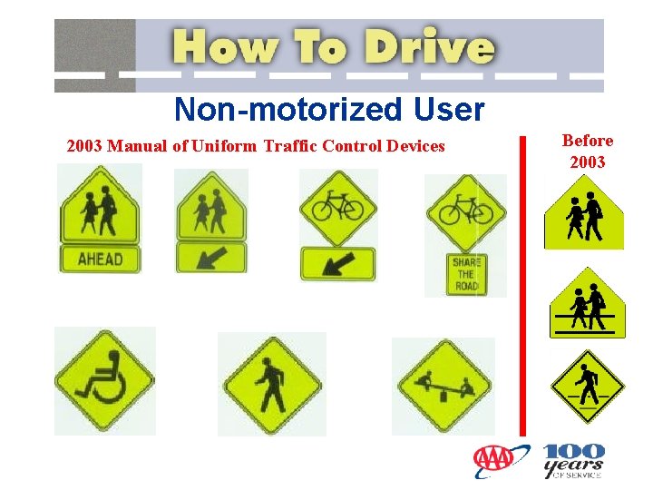 Non-motorized User 2003 Manual of Uniform Traffic Control Devices Before 2003 
