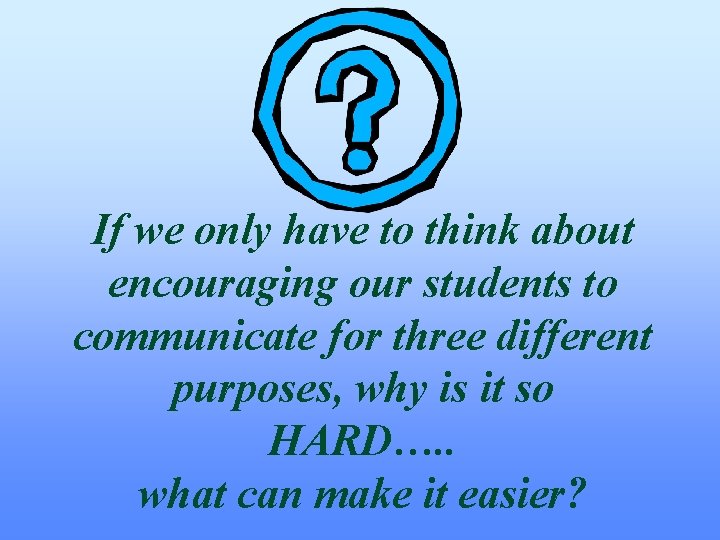 If we only have to think about encouraging our students to communicate for three If we only have to think about encouraging our students to communicate for three