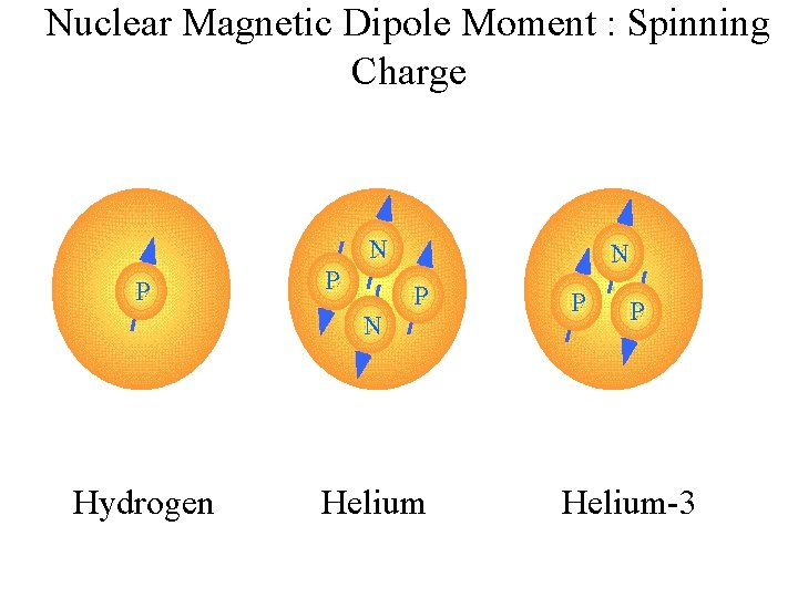 Nuclear Magnetic Dipole Moment : Spinning Charge N P P N Hydrogen Helium P