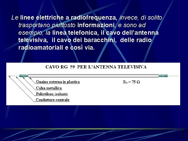 Le linee elettriche a radiofrequenza, invece, di solito trasportano piuttosto informazioni, e sono ad