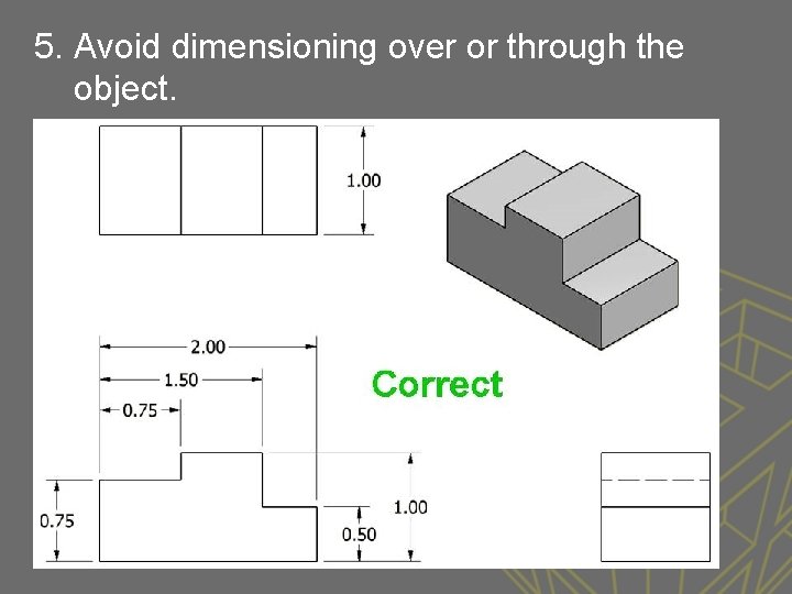 5. Avoid dimensioning over or through the object. 