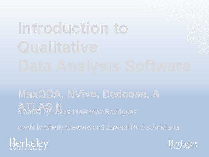Introduction to Qualitative Data Analysis Software Max. QDA, NVivo, Dedoose, & ATLAS. ti created