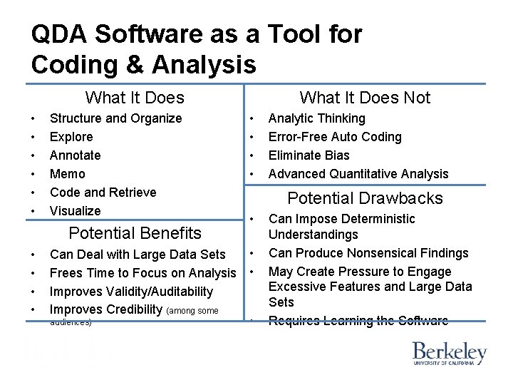 QDA Software as a Tool for Coding & Analysis What It Does • •