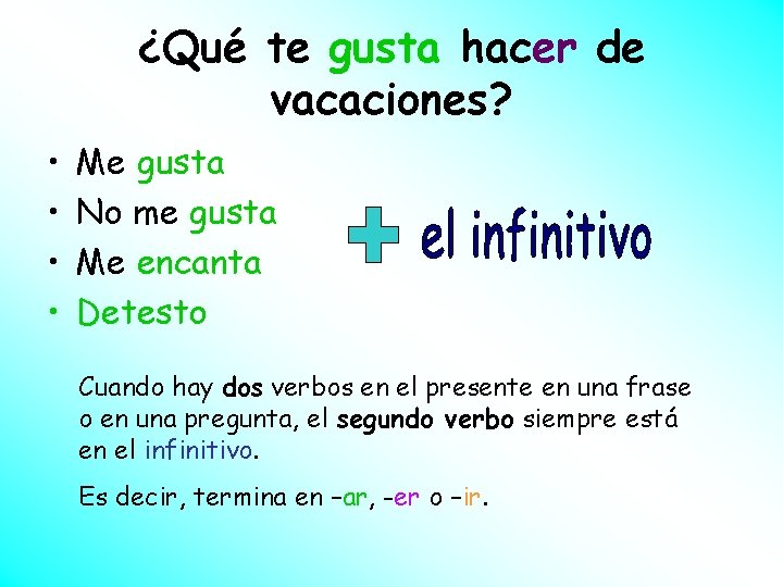 ¿Qué te gusta hacer de vacaciones? • • Me gusta No me gusta Me ¿Qué te gusta hacer de vacaciones? • • Me gusta No me gusta Me