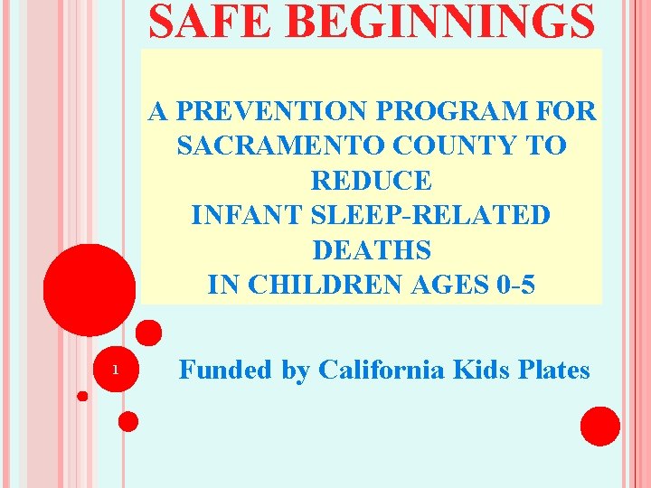 SAFE BEGINNINGS A PREVENTION PROGRAM FOR SACRAMENTO COUNTY TO REDUCE INFANT SLEEP-RELATED DEATHS IN