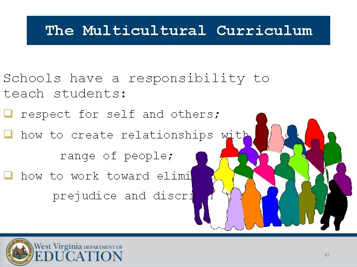 The Multicultural Curriculum Schools have a responsibility to teach students: q respect for self