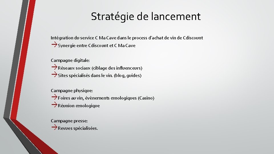 Stratégie de lancement Intégration du service C Ma Cave dans le process d’achat de