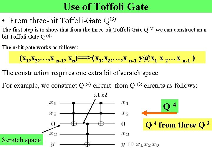 Use of Toffoli Gate • From three-bit Toffoli-Gate Q(3) The first step is to