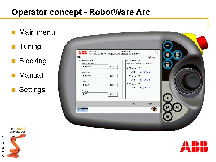 © Robotics - 9 Operator concept - Robot. Ware Arc n Main menu n