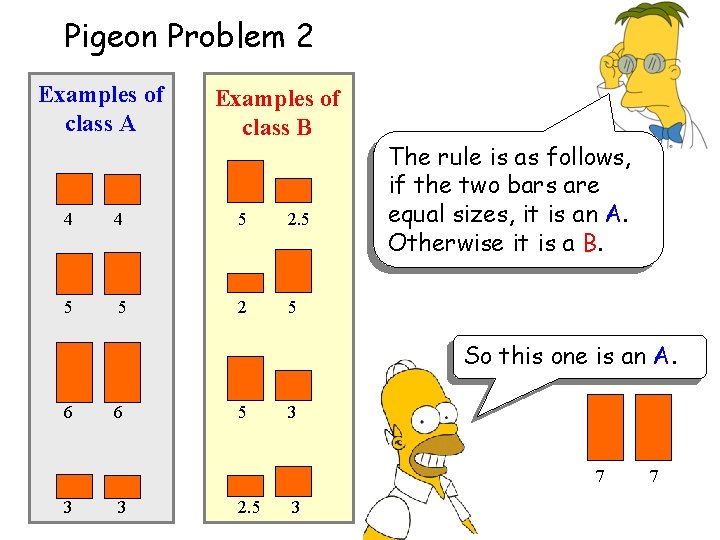 Pigeon Problem 2 Examples of class A Examples of class B 4 4 5