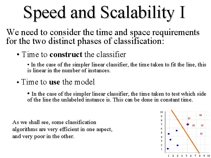 Speed and Scalability I We need to consider the time and space requirements for