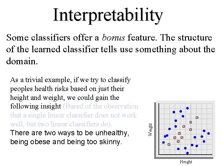 Interpretability Weight As a trivial example, if we try to classify peoples health risks