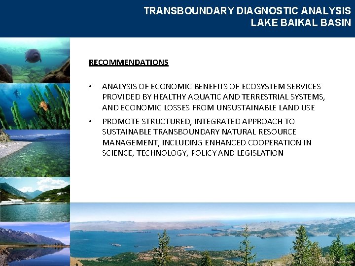 TRANSBOUNDARY DIAGNOSTIC ANALYSIS LAKE BAIKAL BASIN RECOMMENDATIONS • ANALYSIS OF ECONOMIC BENEFITS OF ECOSYSTEM