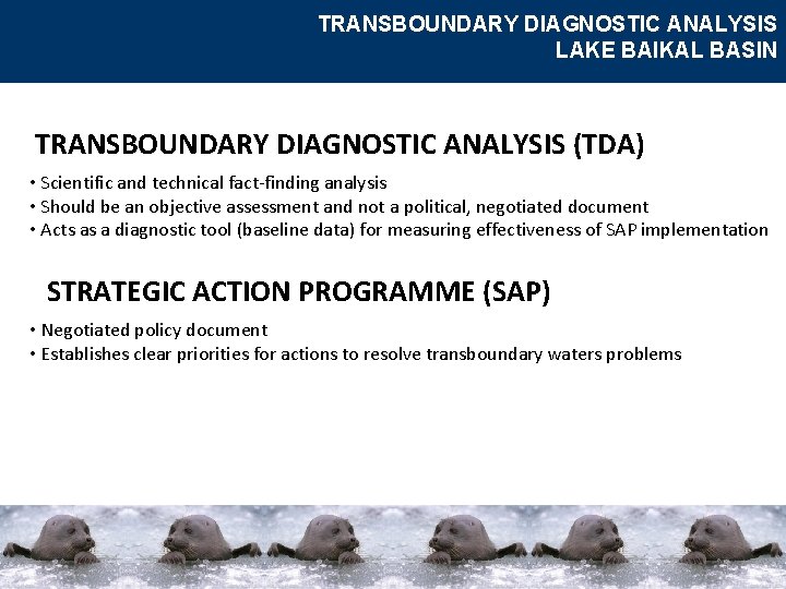 TRANSBOUNDARY DIAGNOSTIC ANALYSIS LAKE BAIKAL BASIN TRANSBOUNDARY DIAGNOSTIC ANALYSIS (TDA) • Scientific and technical