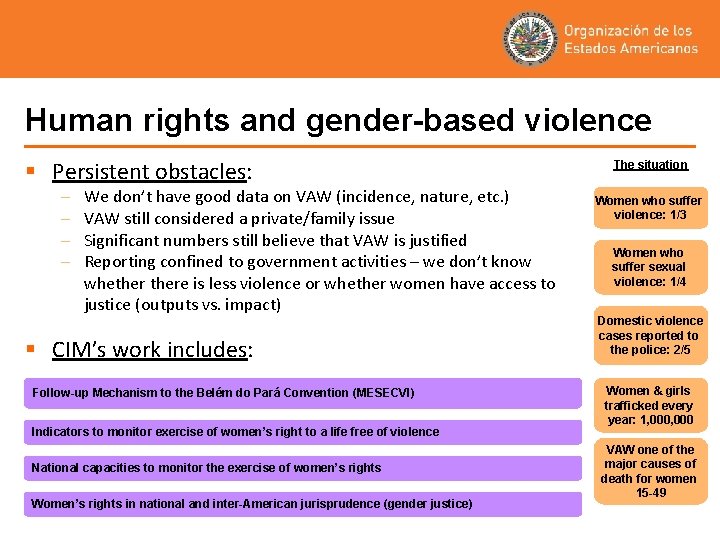 Human rights and gender-based violence § Persistent obstacles: – – We don’t have good