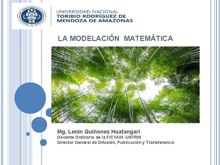 LA MODELACIÓN MATEMÁTICA Mg. Lenin Quiñones Huatangari Docente Ordinario de la FICYAM -UNTRM Director