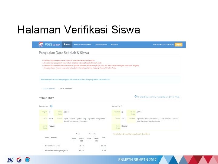 Halaman Verifikasi Siswa Tahun 2017 