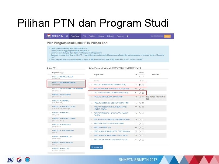 Pilihan PTN dan Program Studi 