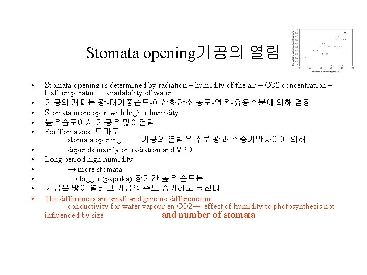 Stomata opening기공의 열림 • • • Stomata opening is determined by radiation – humidity