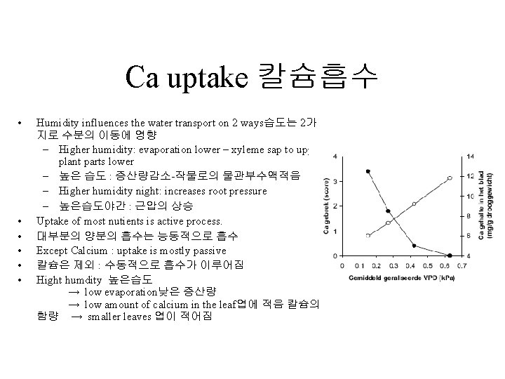 Ca uptake 칼슘흡수 • • • Humidity influences the water transport on 2 ways습도는