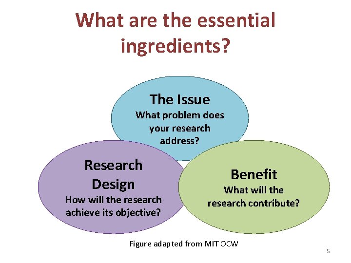 What are the essential ingredients? The Issue What problem does your research address? Research